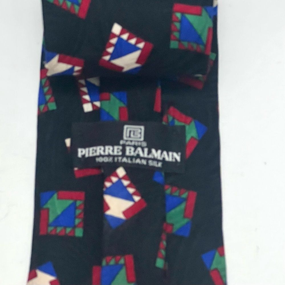 Pierre BALMAIN 100% Silk Designer Tie Black Vintage Geometric Luxury US-Made - Picture 8 of 10